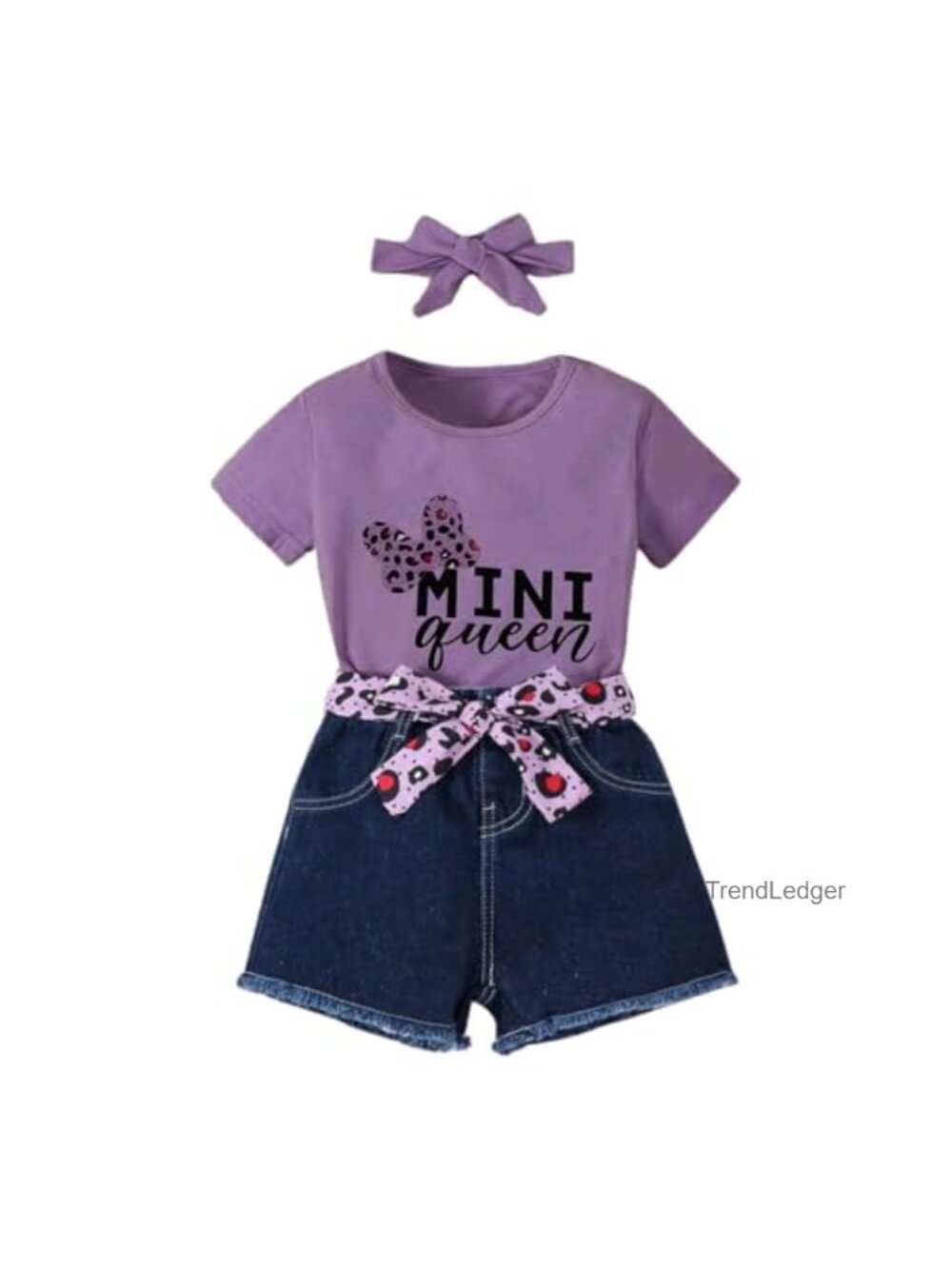 Toddler Girls Summer Outfit Set T-Shirt Denim Shorts Headband Belt